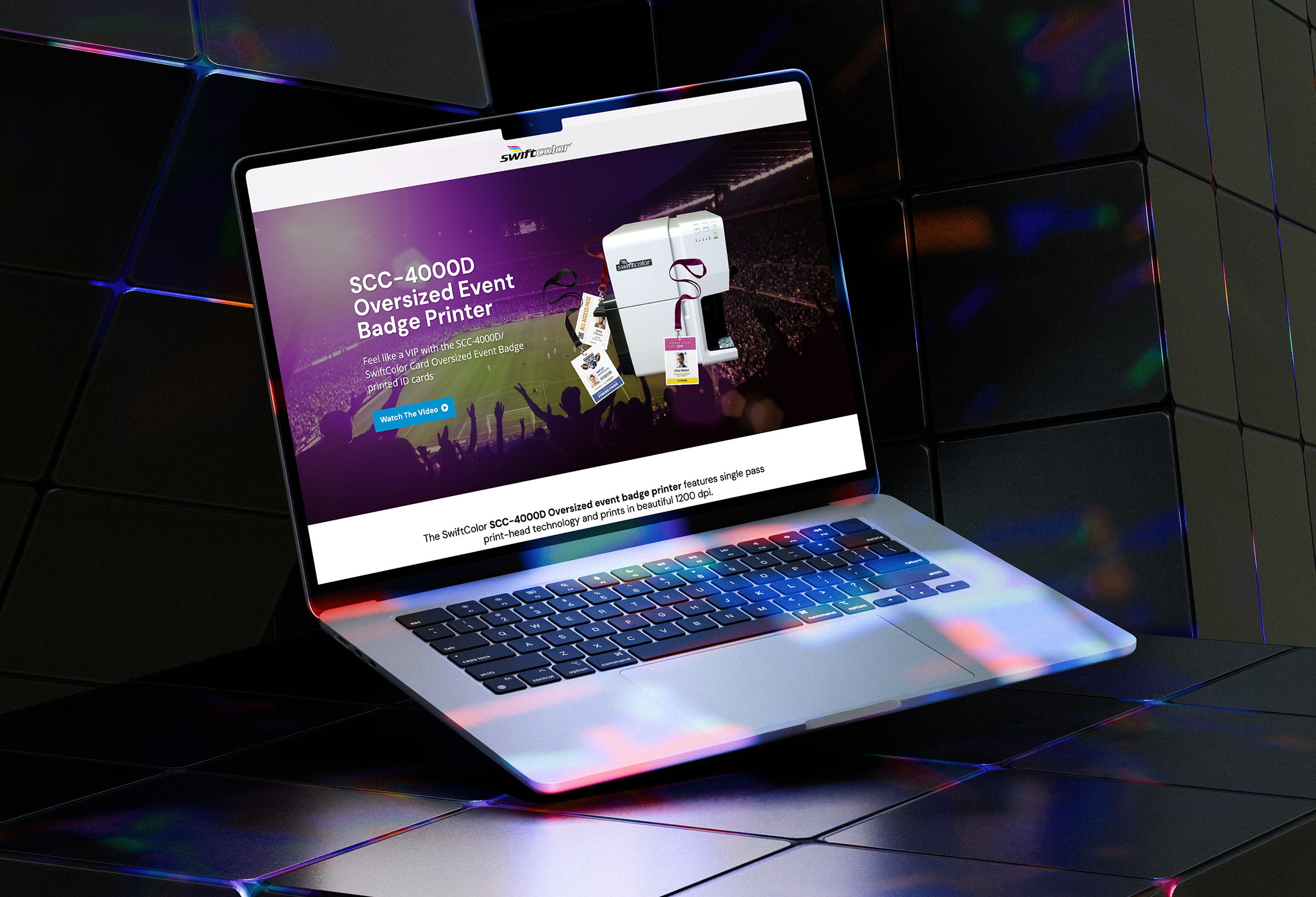 SwiftColor's landing page design shown in a laptop