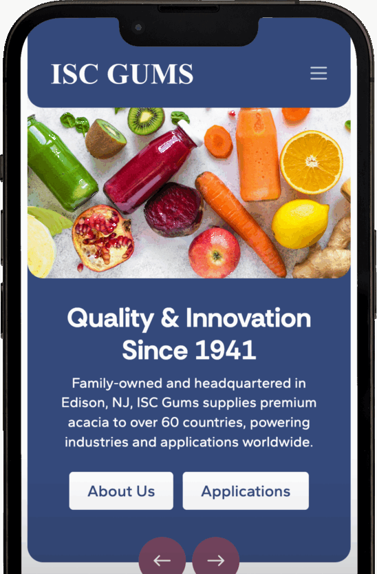 Mobile view of ISC Gums' website